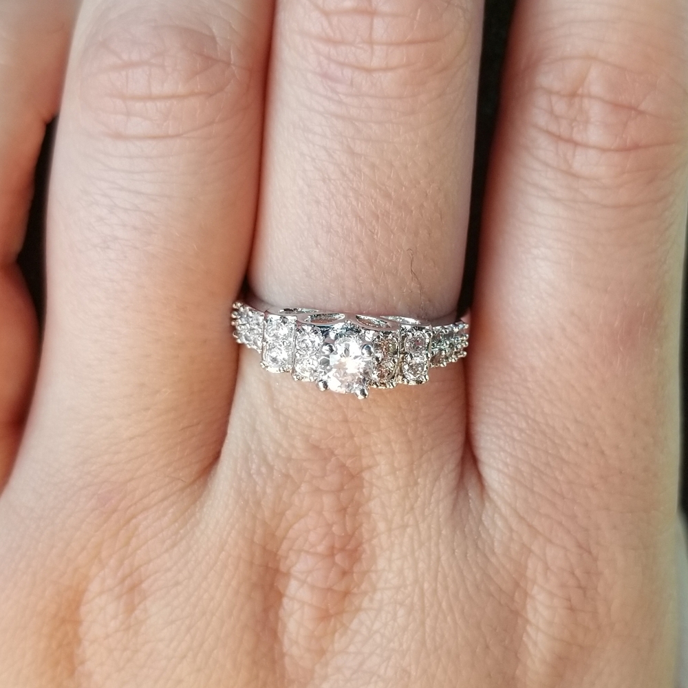 NEW Layered Lab-Created Diamond Ring; Silvertone